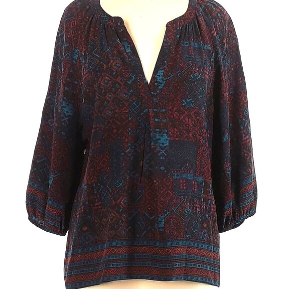 Joie 3/4 sleeve Blue and maroon Paisley Print silk top Size M - Picture 1 of 4